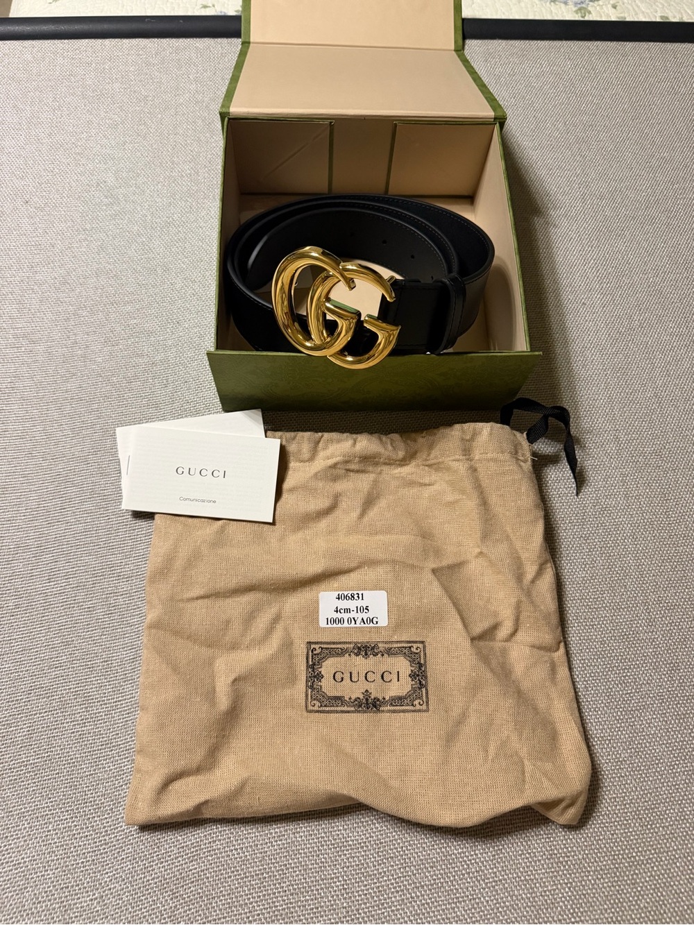Gucci Black Leather Belt with Gold Double G Buckle